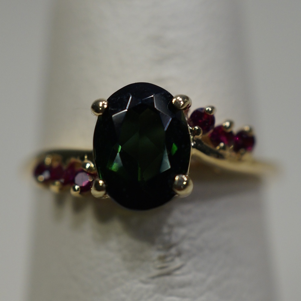 14KY Gold Genuine Tourmaline & Ruby Ring - Picture 2 of 7